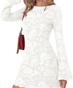 Women’s Floral Mesh Long Sleeve Bodycon Mini Dress