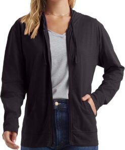 Women’s Slub Knit Zip Up Hoodie Lightweight Cotton Blend Sweatshirt