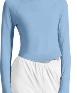 Lightweight women’s long sleeve rash guard crop workout shirt thumb holes quick-dry top
