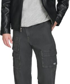 Alternative view of Men’s Faux Leather Racer Jacket with Laydown Collar