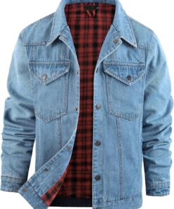 Men’s Flannel Lined Snap Closure Denim Jacket Vintage Casual Style