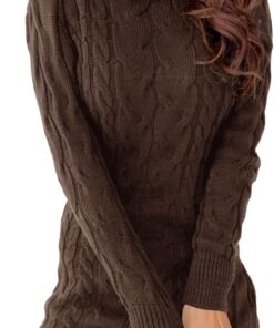 Women’s Cable Knit Turtleneck Sweater Dress Long Sleeve Bodycon Mini Dress