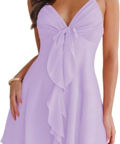 Women’s Sleeveless Deep V Neck Mini Dress Casual Flowy Sundress