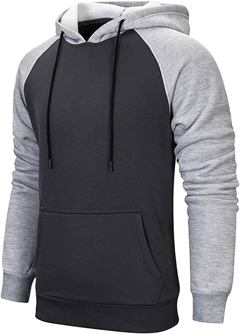 Men’s Patchwork Color Block Fleece Hoodie Pullover Sweatshirt with Pocket